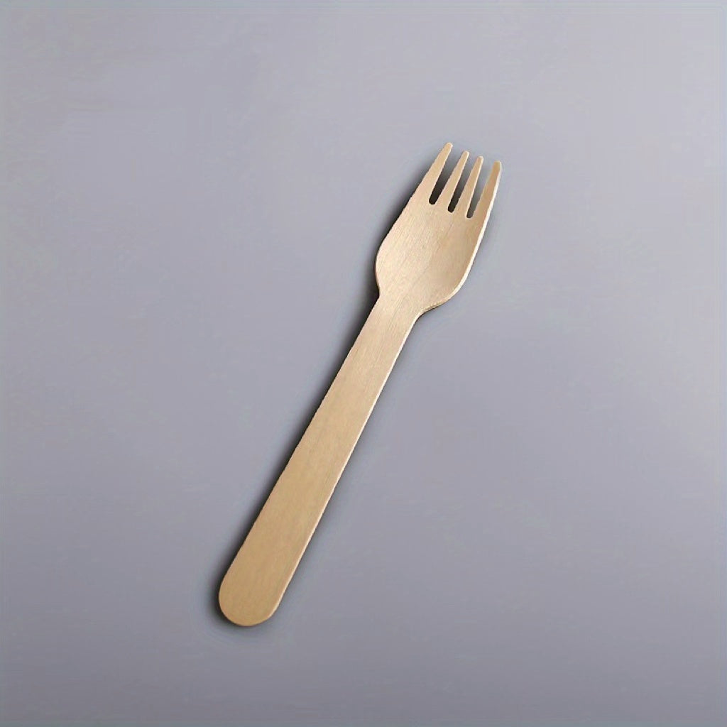 100pcs Disposable Wooden Cutlery Spoons Knives Forks Pack