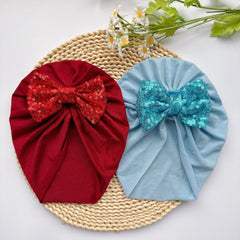 Baby Sequin Bowknot Turban Soft Elastic Hat