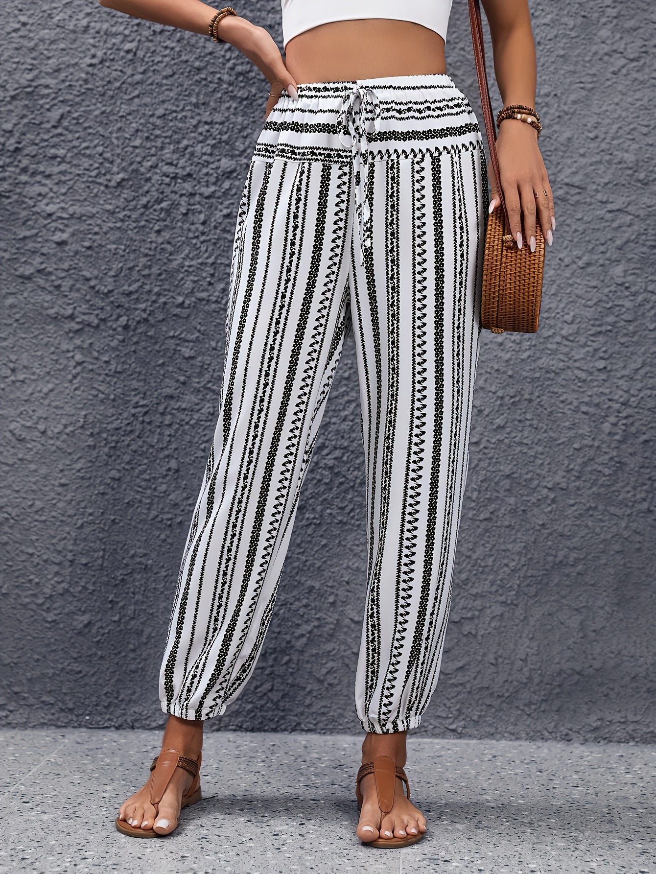 Striped Print Drawstring Joggers for Women