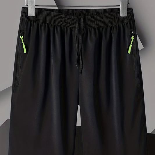 Men's Elastic Waist Drawstring Shorts Zipper Pockets Gym Workout Training
