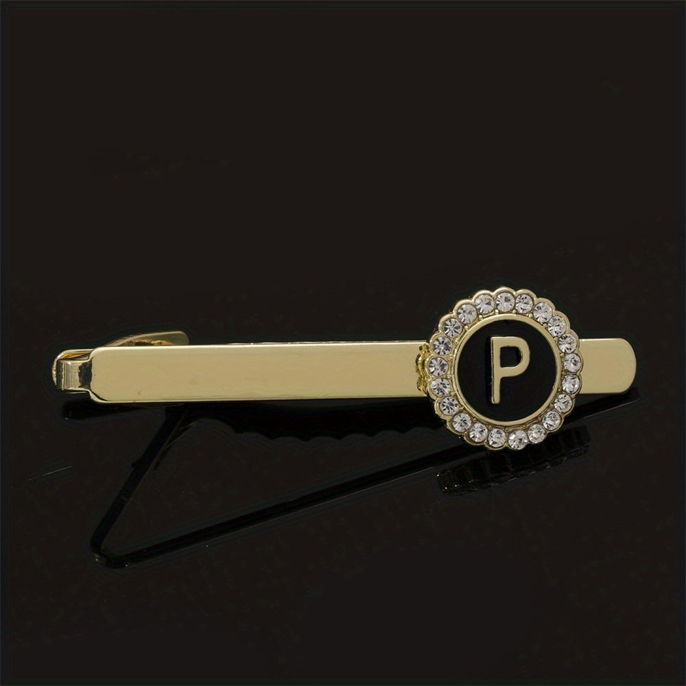 Men's Tie Clip Rhinestone Initial Letter Tie Clips Wedding Business