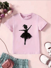 Pretty Dancing Girl Print Girls Creative T-shirt for Summer