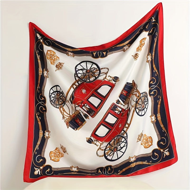 Vintage Carriage Print Bandana Silk Scarf for Women