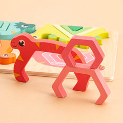 Wooden Dinosaur Mixing Puzzle Set Toy for Kids 3+