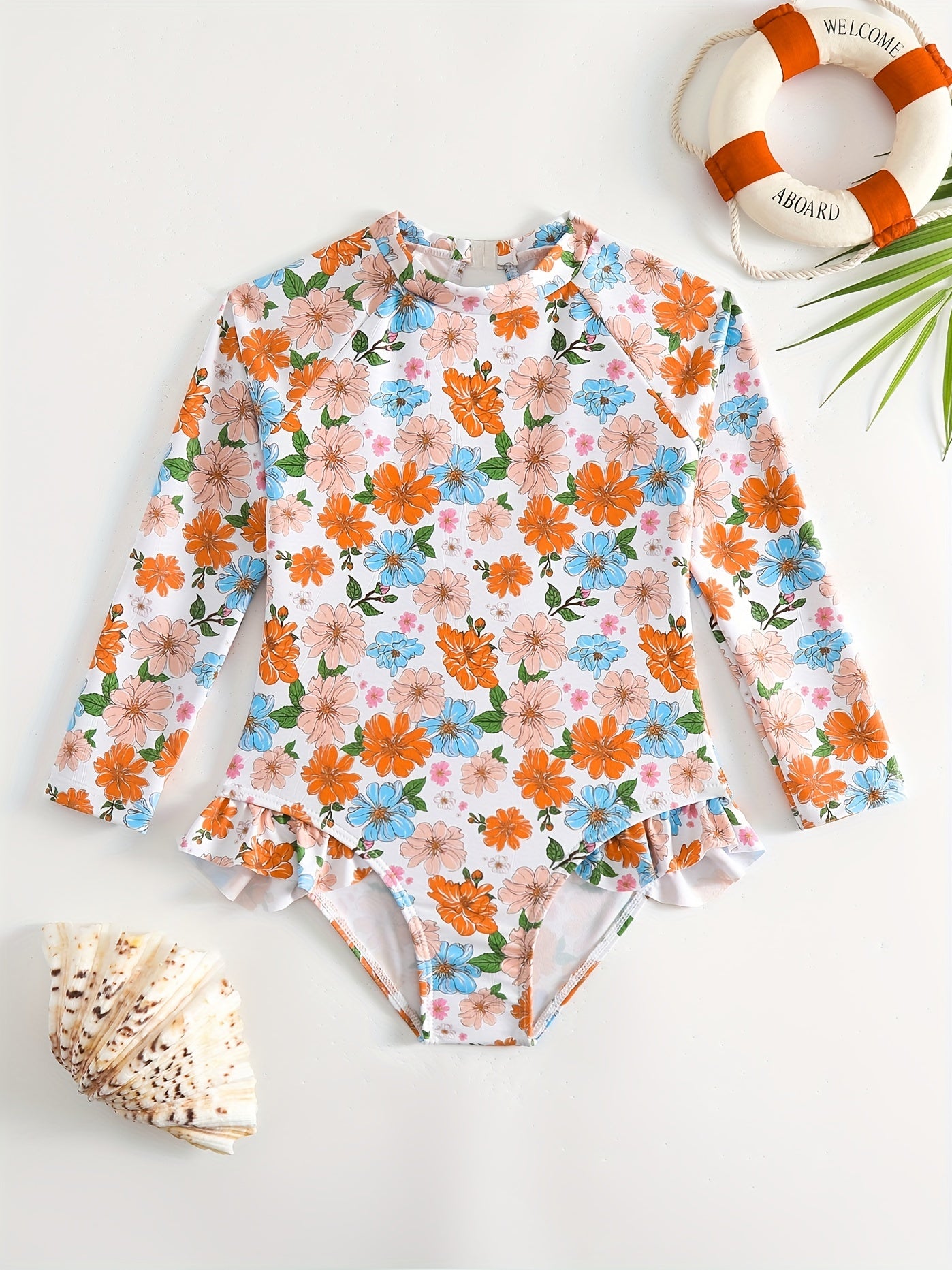Toddler Girls Floral Ruffle Swimsuit with Cut Out Back