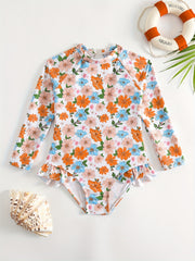 Toddler Girls Floral Ruffle Swimsuit with Cut Out Back