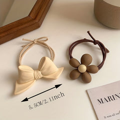 7pcs Bear Head Elastic Rubber Band Girls Bow Tie Hair Tie Coffee Hair Elastic