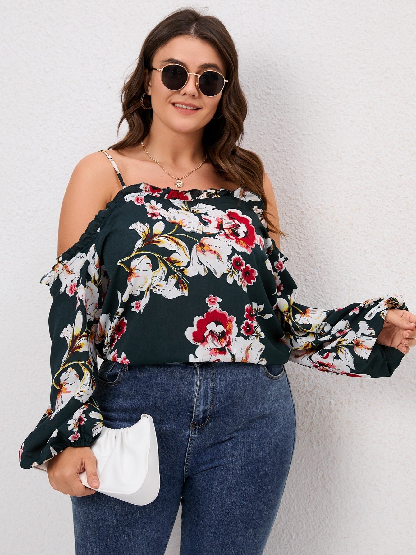 Floral Cold Shoulder Blouse Spring Fall Shirt