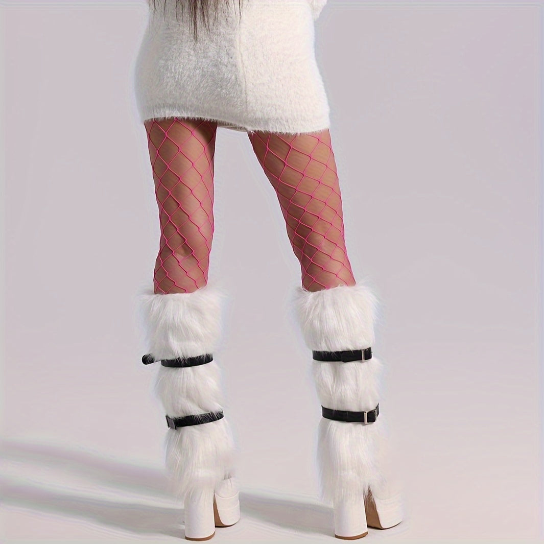 Solid Fuzzy Leg Warmers Warm Knee High Socks Women's Stockings