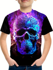 Kids 3D Print Skull Graphic Tee Stylish Street Wear