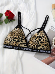 Letter Print Wireless Bras Leopard Bra Women's Lingerie