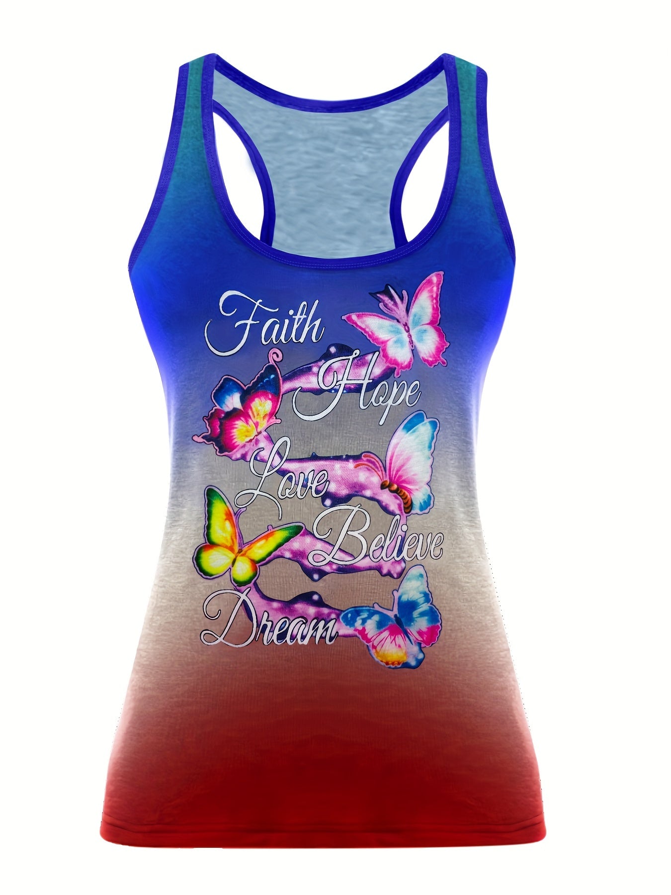 Butterfly Print Sleeveless T Shirt Women's Tops