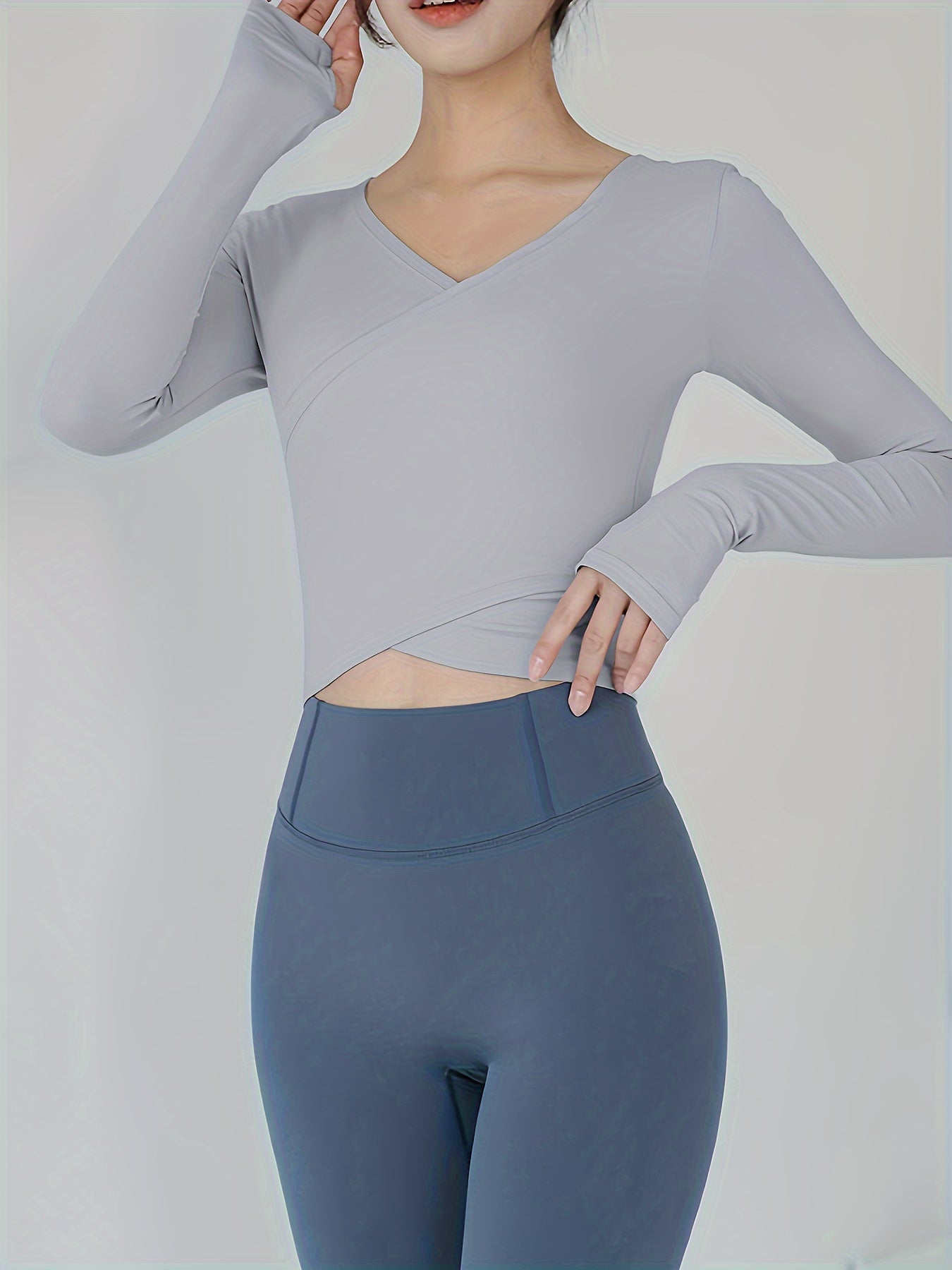 Quick Dry Yoga T Shirt V Neck Long Sleeve Layered Tee Women's Activewear