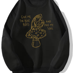 Frog & Mushroom Print Crew Neck Sweatshirt
