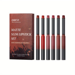 6Pcs Waterproof Lip Liner & Lipstick Set Kit Chestnut Nude Dark Brown Matte Red