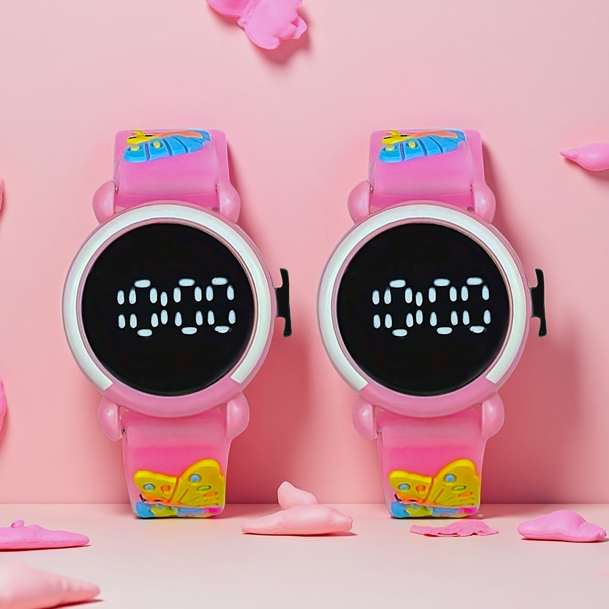 LED Electronic Wristwatch for Women Pink Digital Display Character Gift
