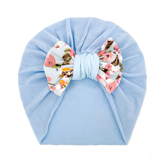 Newborn Infant Flowers Graphic Bow Decor Turban Hat Cap