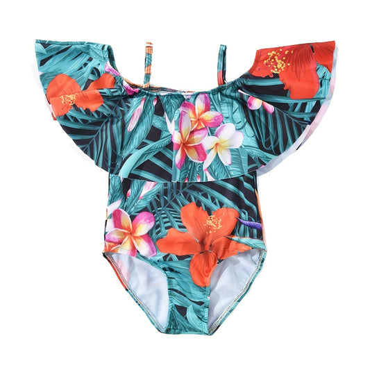 Toddler Girls Tropical Flowers One Piece Swimsuit