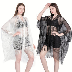 Boho Flower Hollow Out Shawl Large Tassel Scarf Thin Breathable Wraps