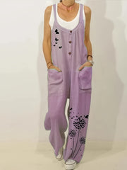 Butterfly & Dandelion Print Wide Leg Jumpsuit
