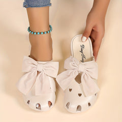 Women's Bowknot Decor Clogs Flat Shoes Lightweight Beach Shoes