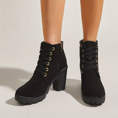 Women's Chunky Heel Short Boots Faux Leather Combat Boots