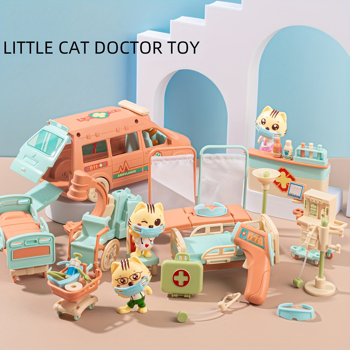 Kids Pet Medical Playset Doctor Toy Ambulance Hospital DIY