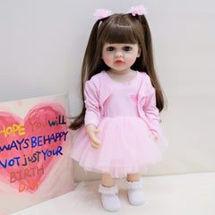 Lovely Pink 22 Inch Realistic Vinyl Reborn Youngsters Doll with Long Hair Wig