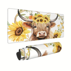 Sunflower & Beef Desk Mat Gaming Mouse Pad Non-Slip Base 29.97x80.01