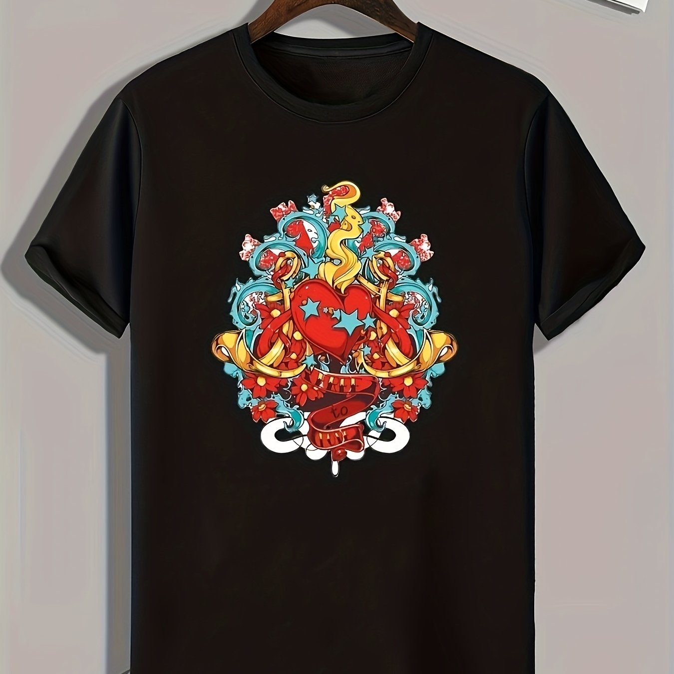 Heart Print Men's Graphic Tee for Summer