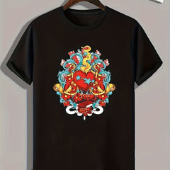 Heart Print Men's Graphic Tee for Summer