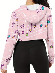 Cow Printed Drawstring Hoodie Long Sleeve Sweatshirt Women's Tops