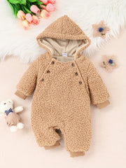 Baby Thermal Hooded Jumpsuit, Warm Furry Onesie for Girls Boys