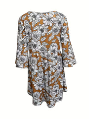 Plus Size Casual Dress Women's Plus Floral Print Round Neck Half Sleeve