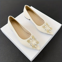 Rhinestone Decor Point Toe Slip On Low Heel Shoes