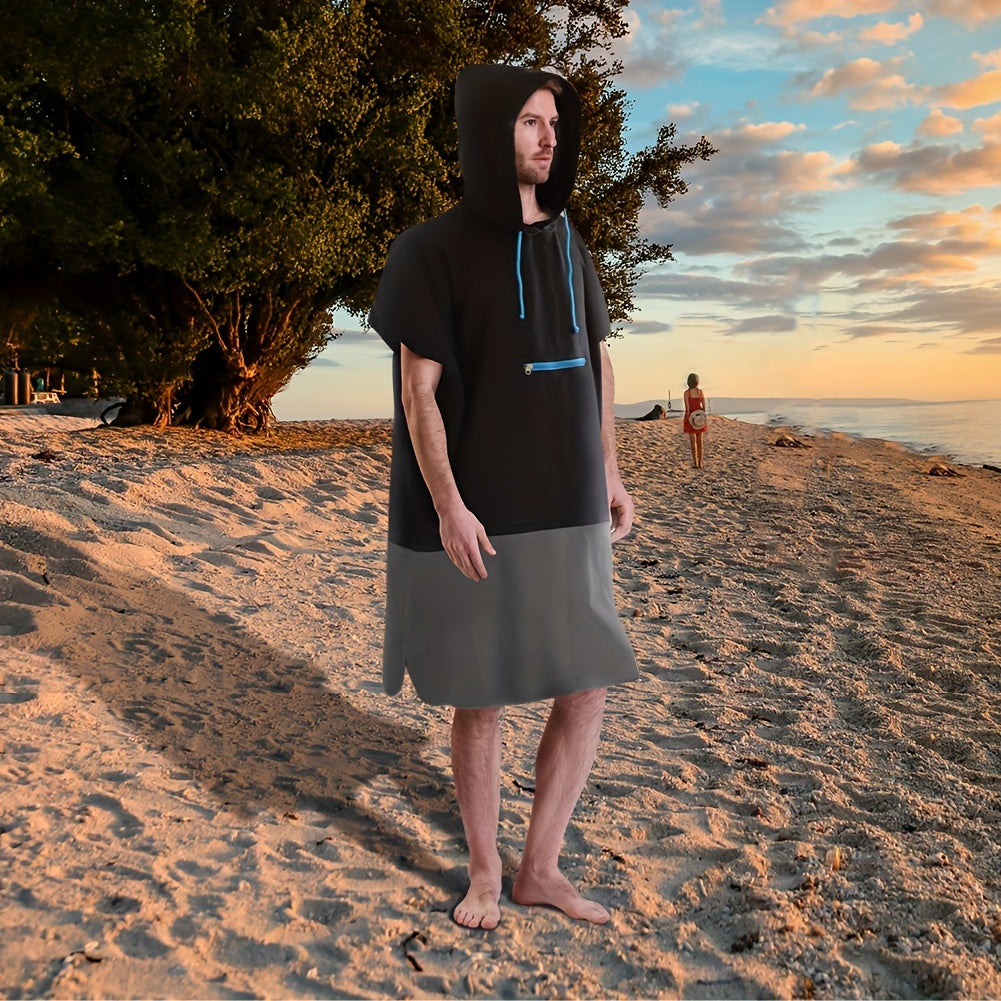Microfiber Surfing Wetsuit Changing Towel Robe Poncho Hood Pocket