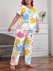 Tie Dye & Face Print Pajamas Two Piece Set