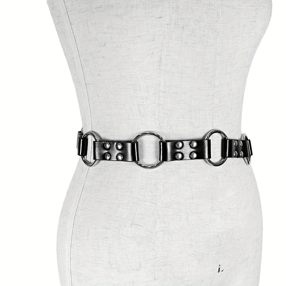 Gothic Rivet PU Belt Punk Ring Hollow Out Waistband Adjustable Body Harness