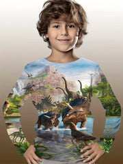3D Dinosaur Print Kid's Long Sleeve Top Boy's Clothes