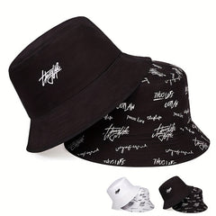 Unisex Sunshade Bucket Hat With Letter Embroidery Double sided Sun Hat