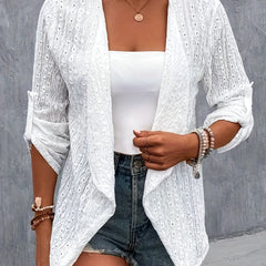 Hollow Out Long Sleeve Jacket Solid Outerwear Women's Clothing
