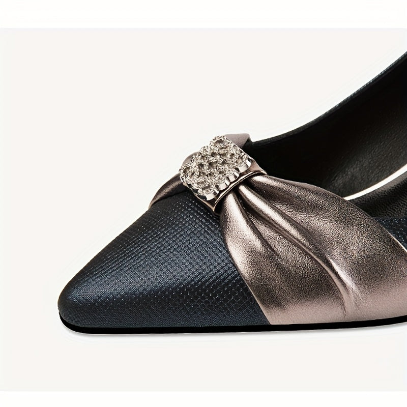 Women's Pleated Chunky Heel Pointed Toe Work Pumps