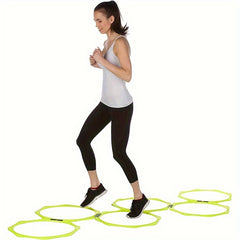 Set of 10 Fluorescent Green Hexagon Agility Rings for Outdoor Sports Training