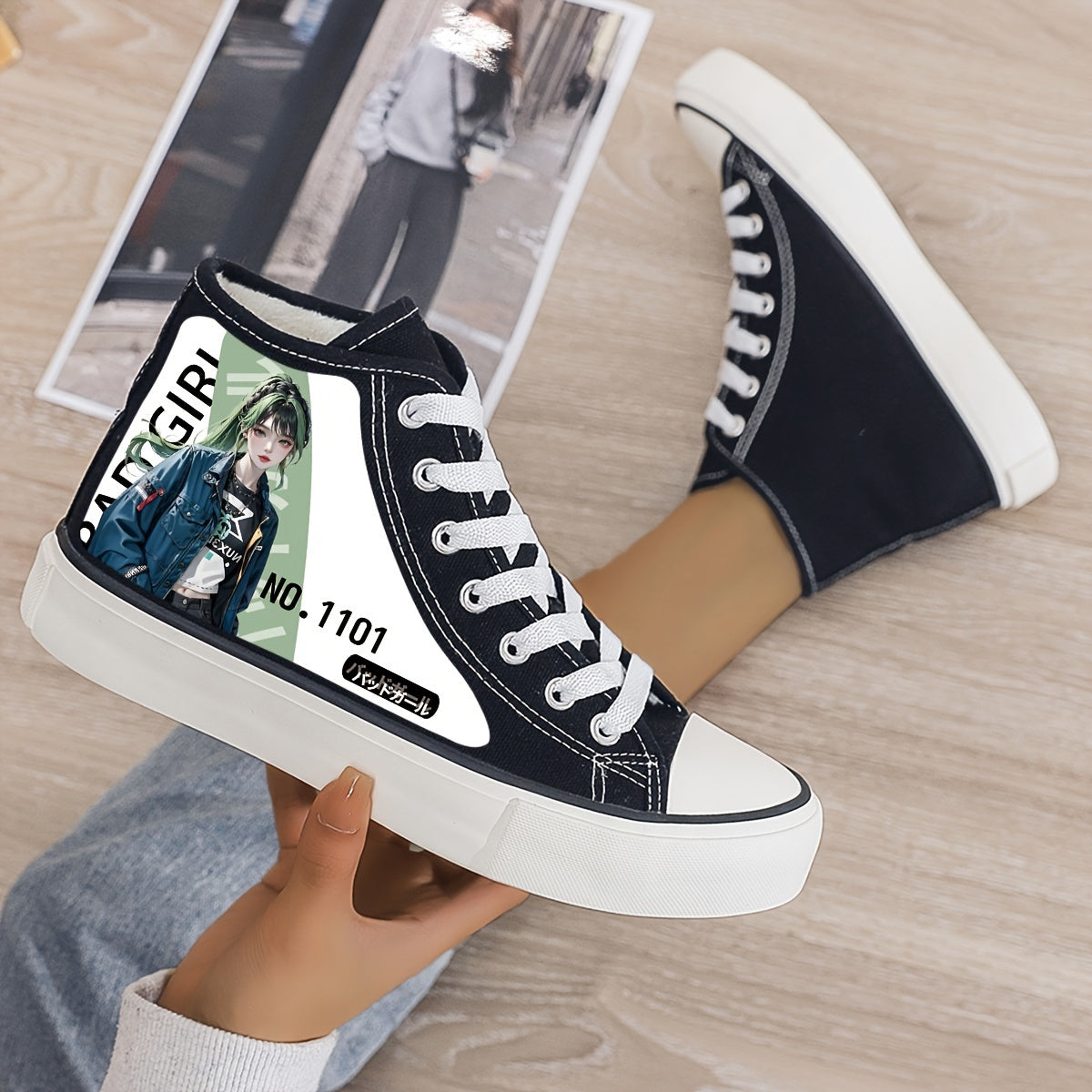 Anime Print Plush Lined Thermal Chunky Canvas Sneakers