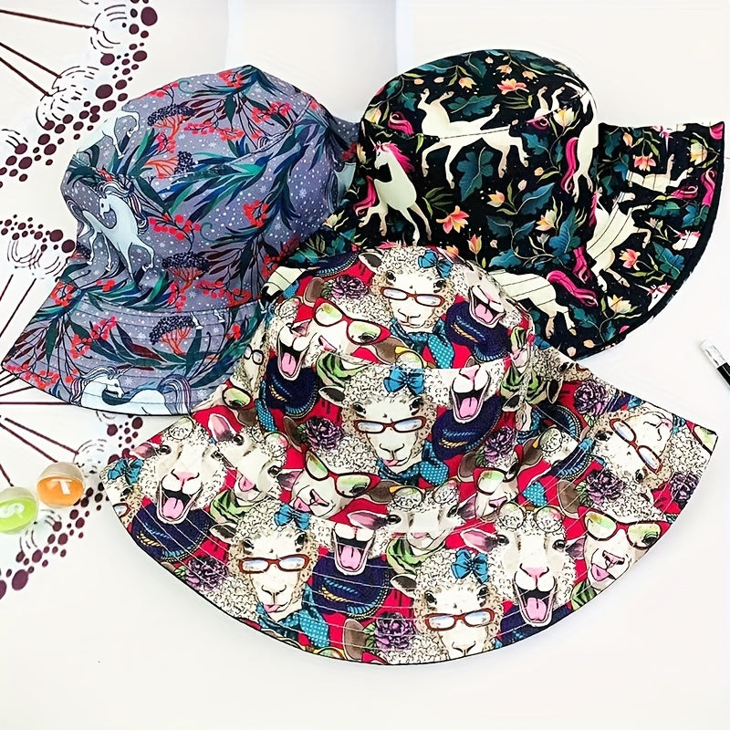Hip Hop Animal Graffiti Double sided Foldable Bucket Hat
