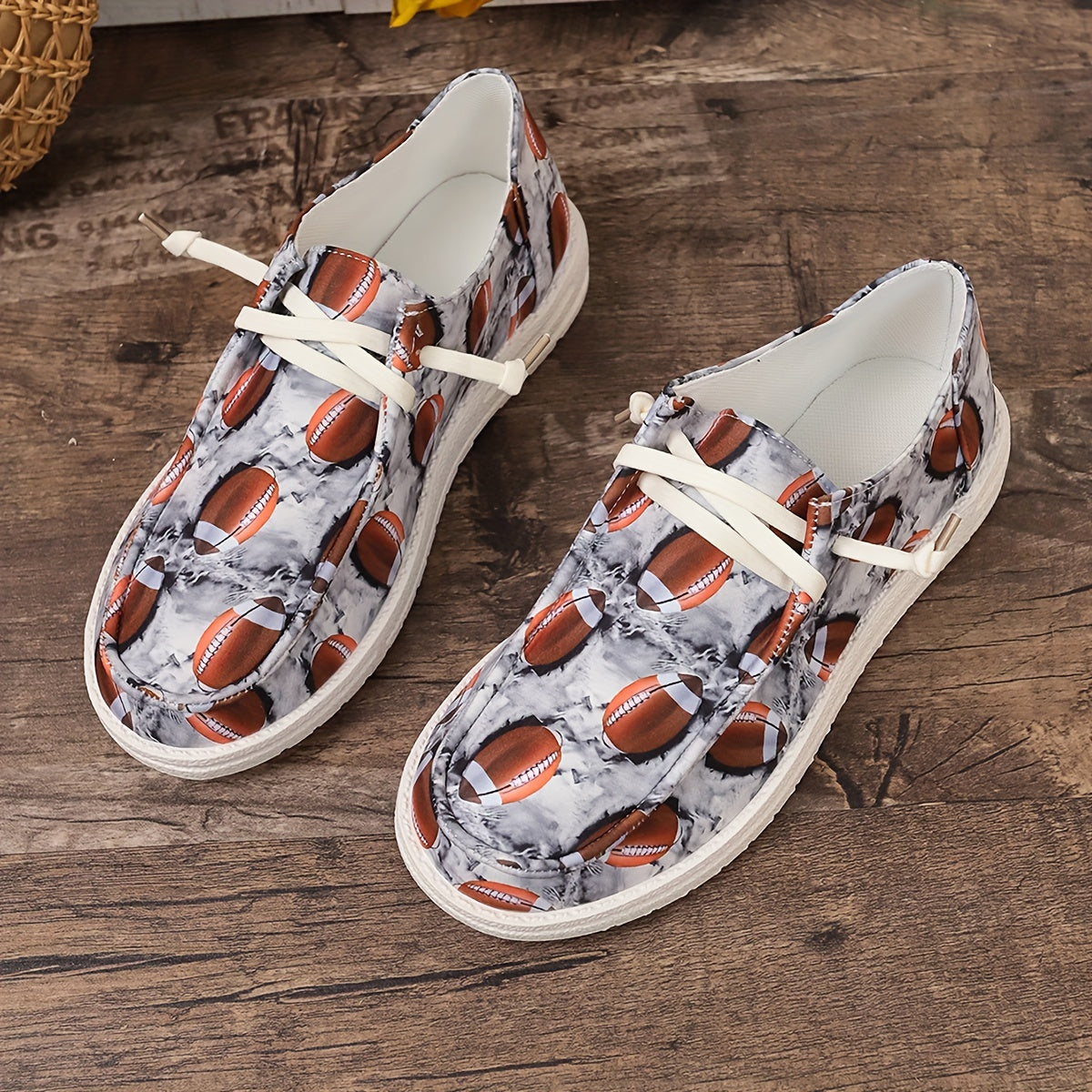 Women's Rugby Pattern Canvas Shoes Lightweight Casual Flats Low Outdoor Walking