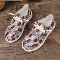 Women's Rugby Pattern Canvas Shoes Lightweight Casual Flats Low Outdoor Walking