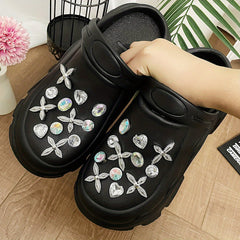 Women's Rhinestone Platform Clogs Heeled Sandals