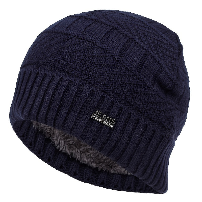 JEANS Lettering Men's Knitted Hat Warm Winter Hat