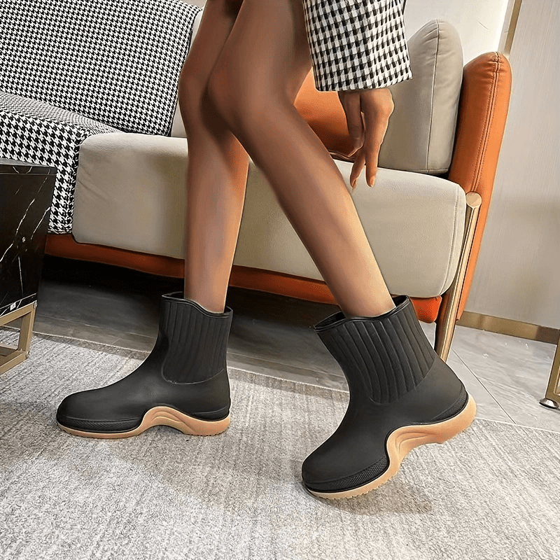 Women's Platform Ankle Rain Boots Waterproof Slip On Outdoor Shoes